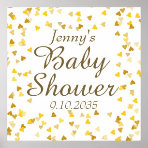 Affiche Baby Shower / Sprinkle Cœurs d'Amour Dorés