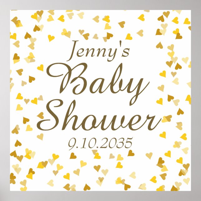 Affiche Baby Shower / Sprinkle Cœurs d'Amour Dorés (Devant)