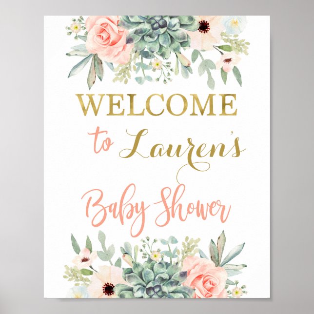 Affiche Baby shower Succulent signe de bienvenue (Devant)