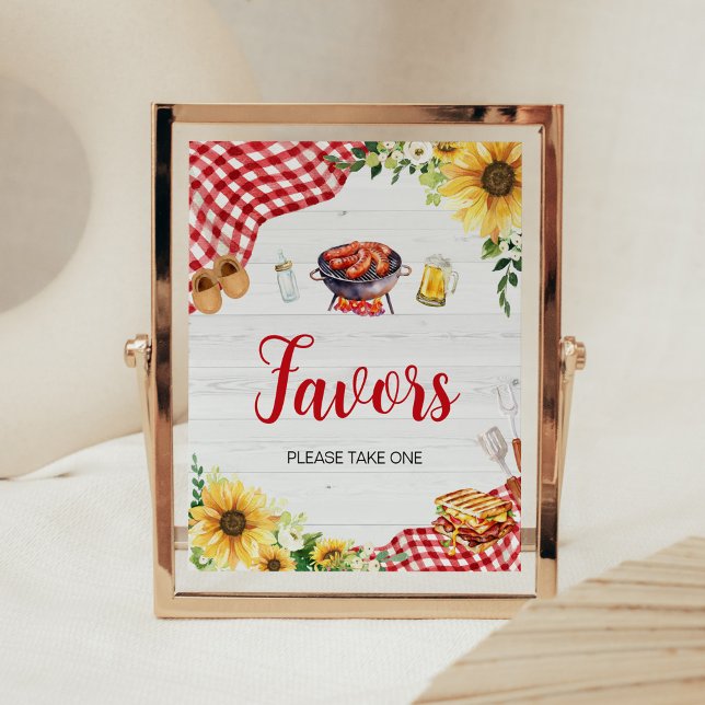 Affiche Baby shower Sunflower BBQ Faveurs (Backyard Picnic Baby Shower Favors Sign)