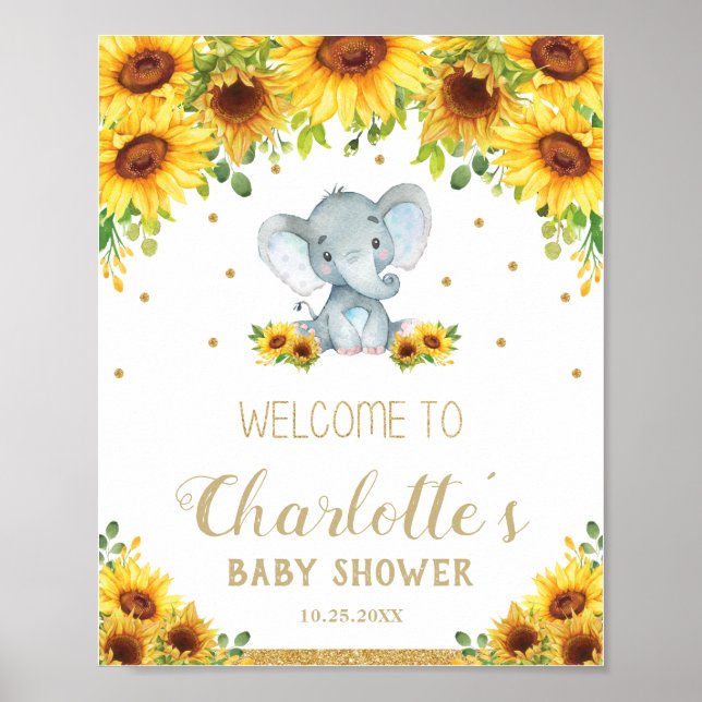 Affiche Baby shower Sunflower Cute Elephant Boy Bienvenue (Devant)