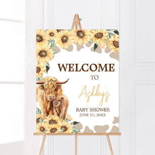 Affiche Baby shower Sunflower Highland Cow Bienvenue