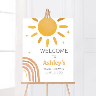 Affiche Baby shower Sunshine Boho Retro Bienvenue