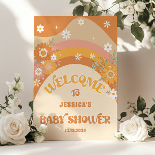 Affiche Baby shower super marguerite rétro bienvenue