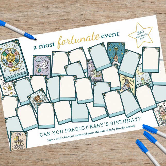 Affiche Baby shower Tarot Date d'échéance Anniversaire Jeu (Keepsake Signable Poster for Birthday Predictions!)