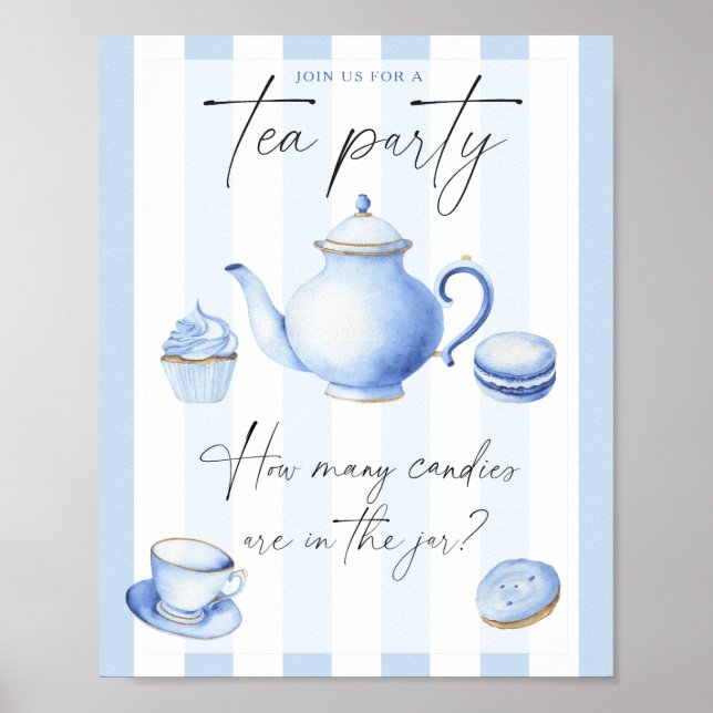 Affiche Baby shower Tea Party devinez combien de bonbons (Devant)
