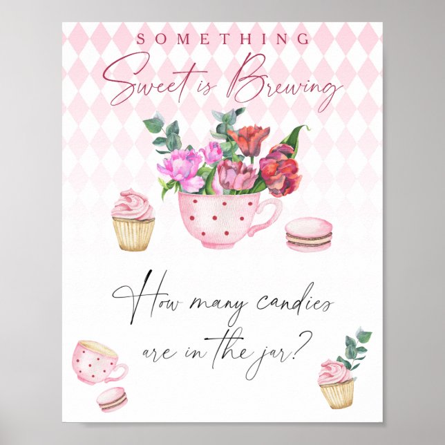 Affiche Baby shower Tea Party Devinez combien de bonbons (Devant)
