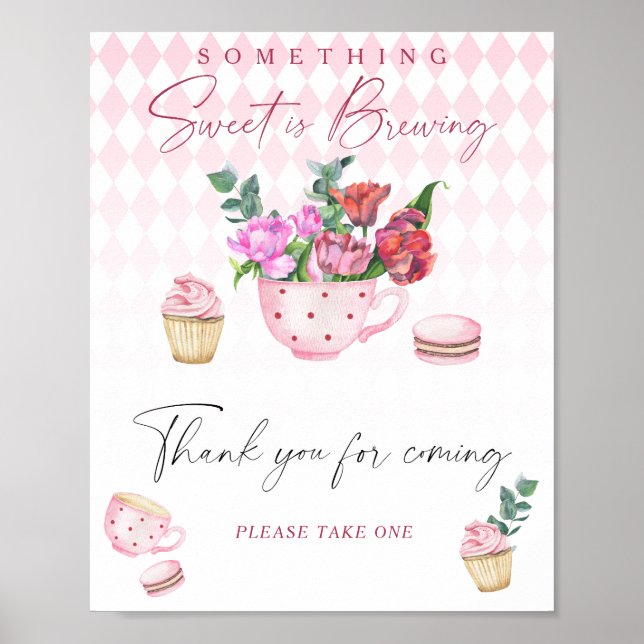 Affiche Baby shower Tea Party - Merci pour venir (Devant)