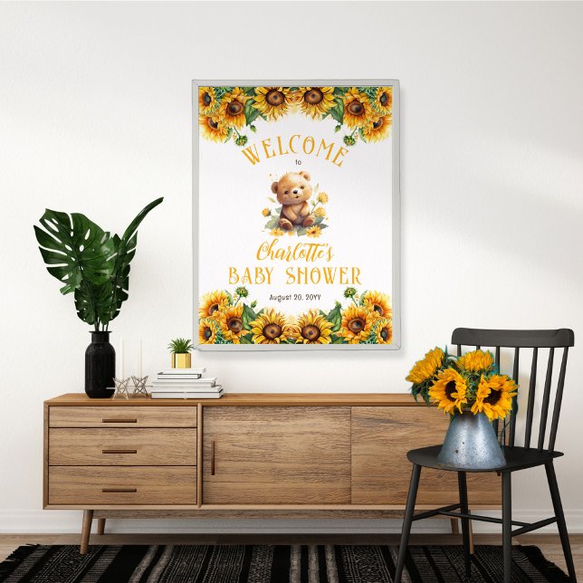 Affiche Baby shower Teddy Bear et Sunflower (Créateur téléchargé)