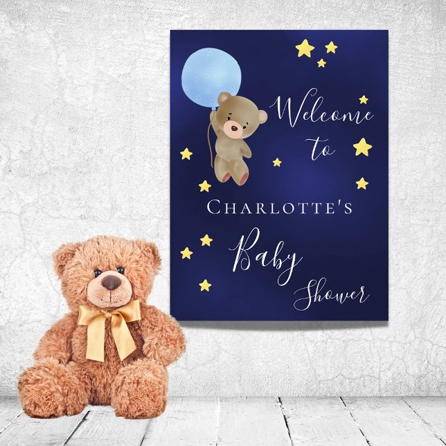 Affiche Baby shower teddy bear garçon bleu bienvenue (Créateur téléchargé)