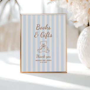 Affiche Baby shower Teddy Bear Tan Blue Stripes
