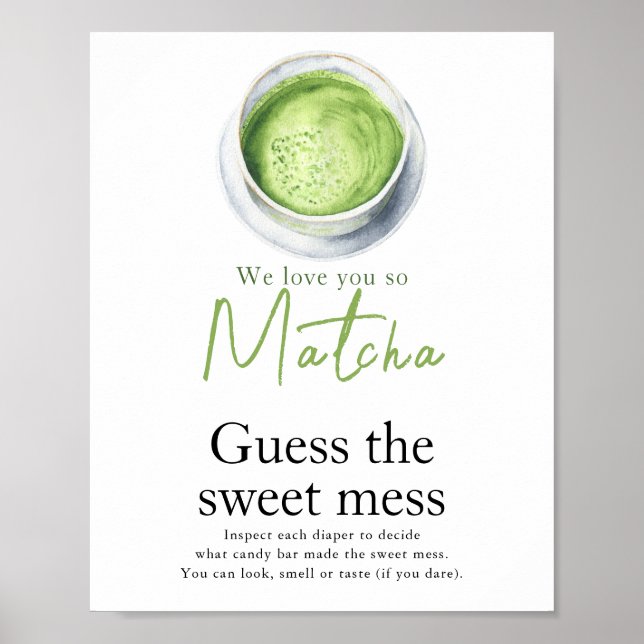 Affiche Baby shower thé matcha devine le doux désordre (Devant)