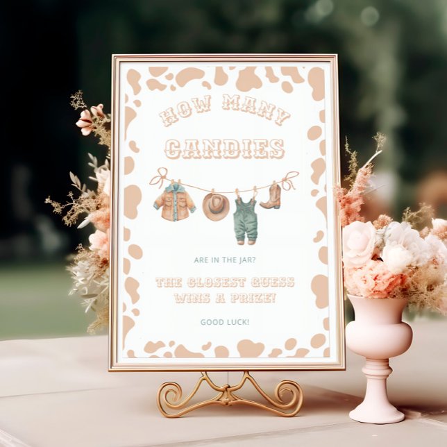 Affiche Baby Shower Thème Cowboy Occidental Jeu Combien de (Créateur téléchargé)