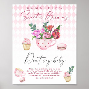 Affiche Baby shower thème floral et théière sans 'bébé'