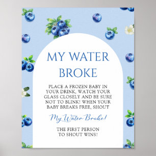Affiche Baby Shower Thème Myrtille Mon Eau Est Cassée Jeu