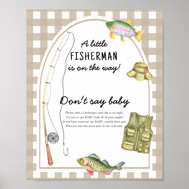 Affiche Baby-Shower Thème Pêcheur - Ne dites pas bébé (Devant)