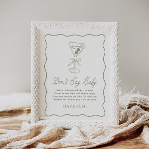 Affiche Baby shower Tini One Martini ne pas dire signe béb