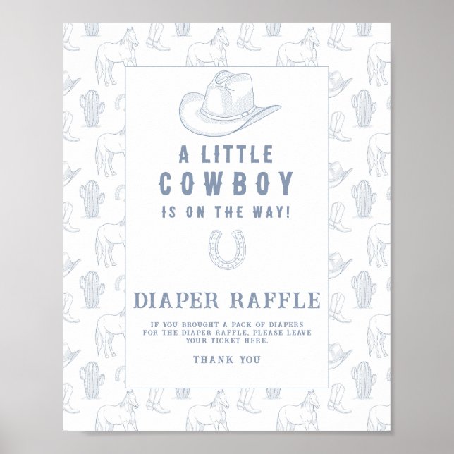 Affiche Baby shower Toile Cowboy - tombola (Devant)