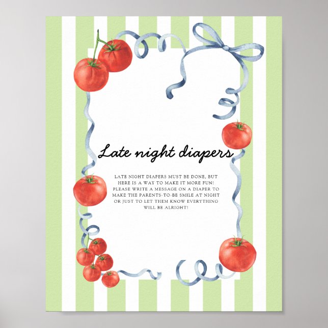 Affiche Baby shower tomate Late couches de nuit (Devant)