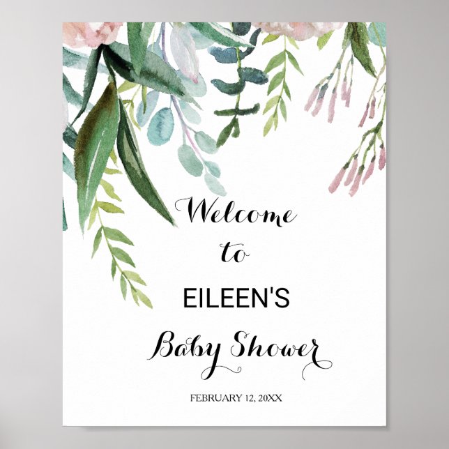 Affiche Baby shower tropical floral et verdoyant Bienvenue (Devant)