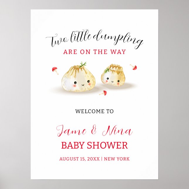 Affiche Baby shower Twin Cute Dumpling Champignons Accueil (Devant)