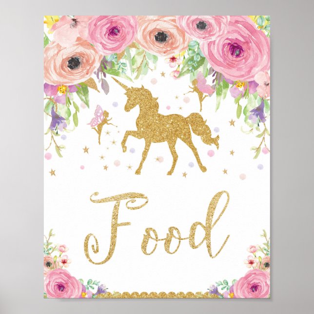 Affiche Baby shower Unicorn Anniversaire Nourriture Fée Fl (Devant)
