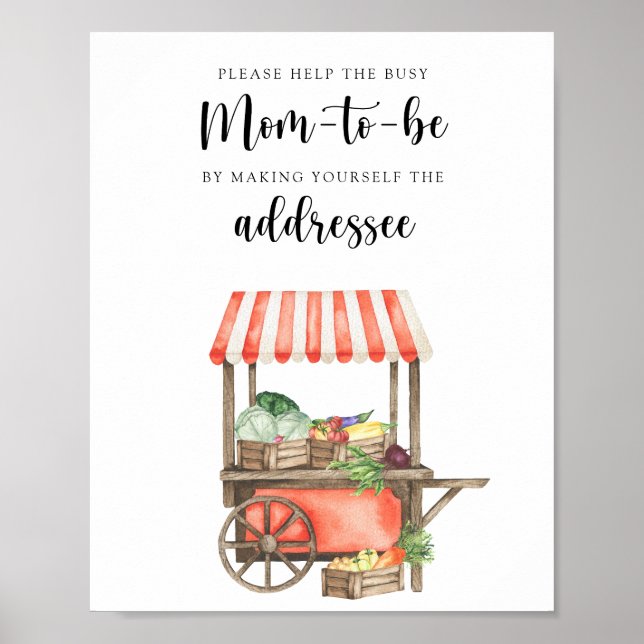 Affiche Baby shower végétal - Aider la future maman occupé (Devant)