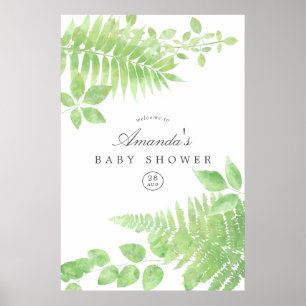 Affiche Baby shower verdoyant Aquarelle Bienvenue
