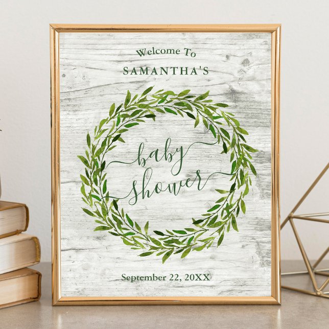 Affiche Baby shower verdoyant Laurel tendance Wreath Welco (Créateur téléchargé)