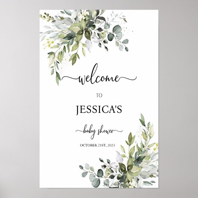 Affiche Baby shower Verdoyant Signes Pour Jardin, Botaniqu (Devant)