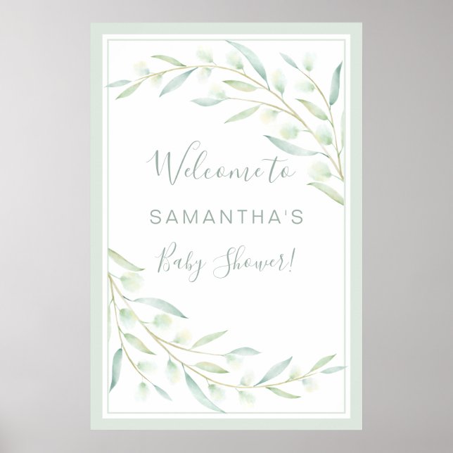 Affiche Baby shower Verdure Élégante aquarelle Foliage (Devant)