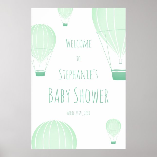 Affiche Baby shower vert à air chaud (Devant)