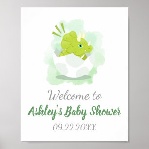 Affiche Baby shower Vert Aquarelle Cute Dinosaur Bienvenue