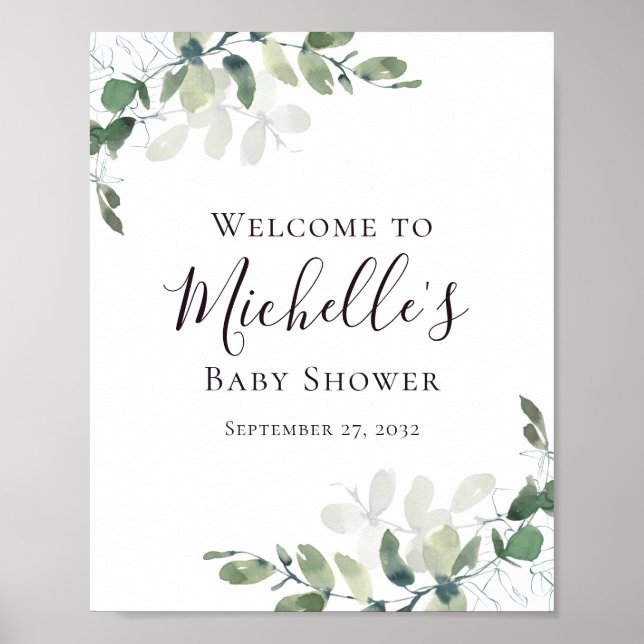 Affiche Baby shower vert Eucalyptus Bienvenue (Devant)