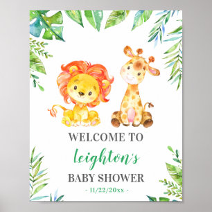 Affiche Baby shower vert Jungle Safari Sprinkl Bienvenue