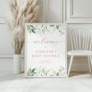 Affiche Baby shower vert or genre Neutre Bienvenue