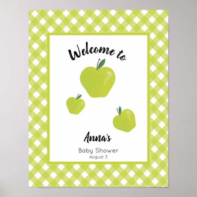 Affiche Baby shower vert pomme bienvenue (Devant)