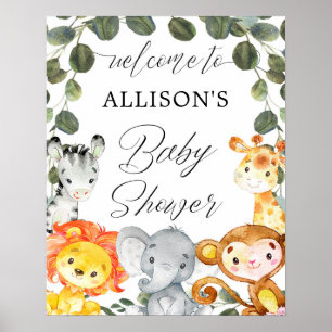 Affiche Baby shower vert pour animaux Safari signe de bien