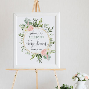 Affiche Baby shower vert rose fille signe de bienvenue