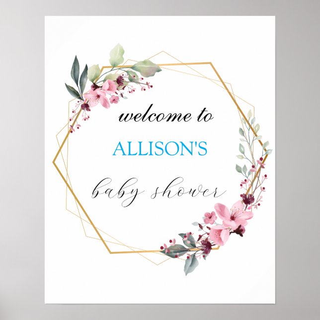 Affiche Baby shower vert rose fille signe de bienvenue (Devant)