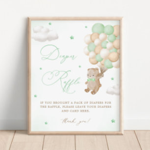 Affiche Baby shower vert Teddy Bear Raffin