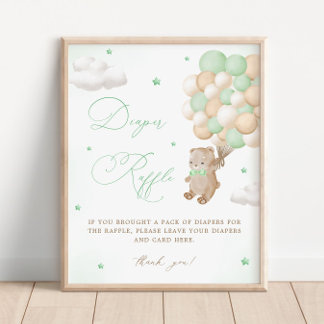 Affiche Baby shower vert Teddy Bear Raffin