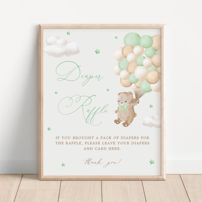 Affiche Baby shower vert Teddy Bear Raffin (Créateur téléchargé)