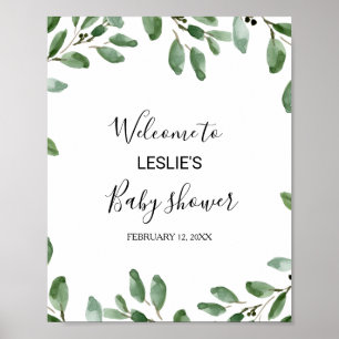 Affiche Baby shower vert Tropical Eucalyptus Bienvenue