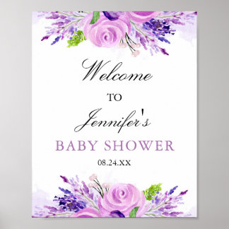Affiche Baby shower violet de lavande rustique Bienvenue