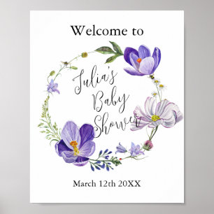 Affiche Baby shower violet fleur sauvage