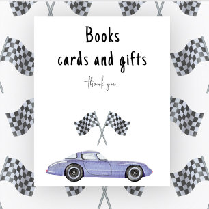 Affiche Baby shower voiture de course Livres cartes et cad