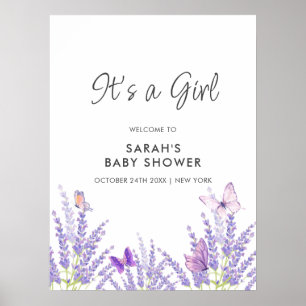 Affiche Baby shower Whimsical Lavender Butterfly Bienvenue