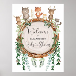 Affiche Baby shower Whimsical Woodland Animaux Bienvenue