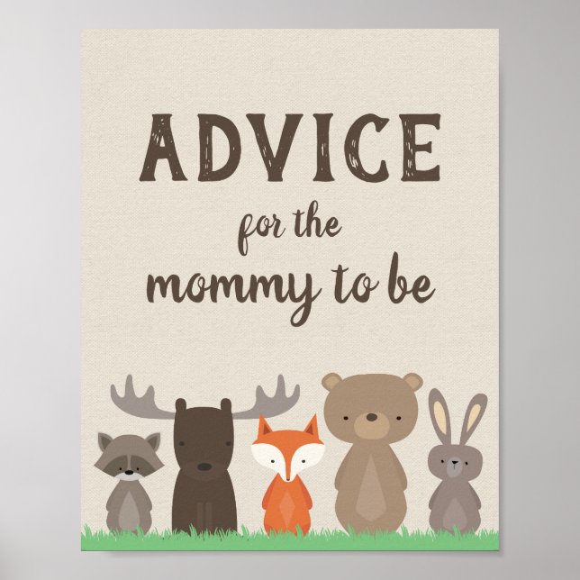 Affiche Baby shower Woodland Conseils pour le signe maman (Devant)